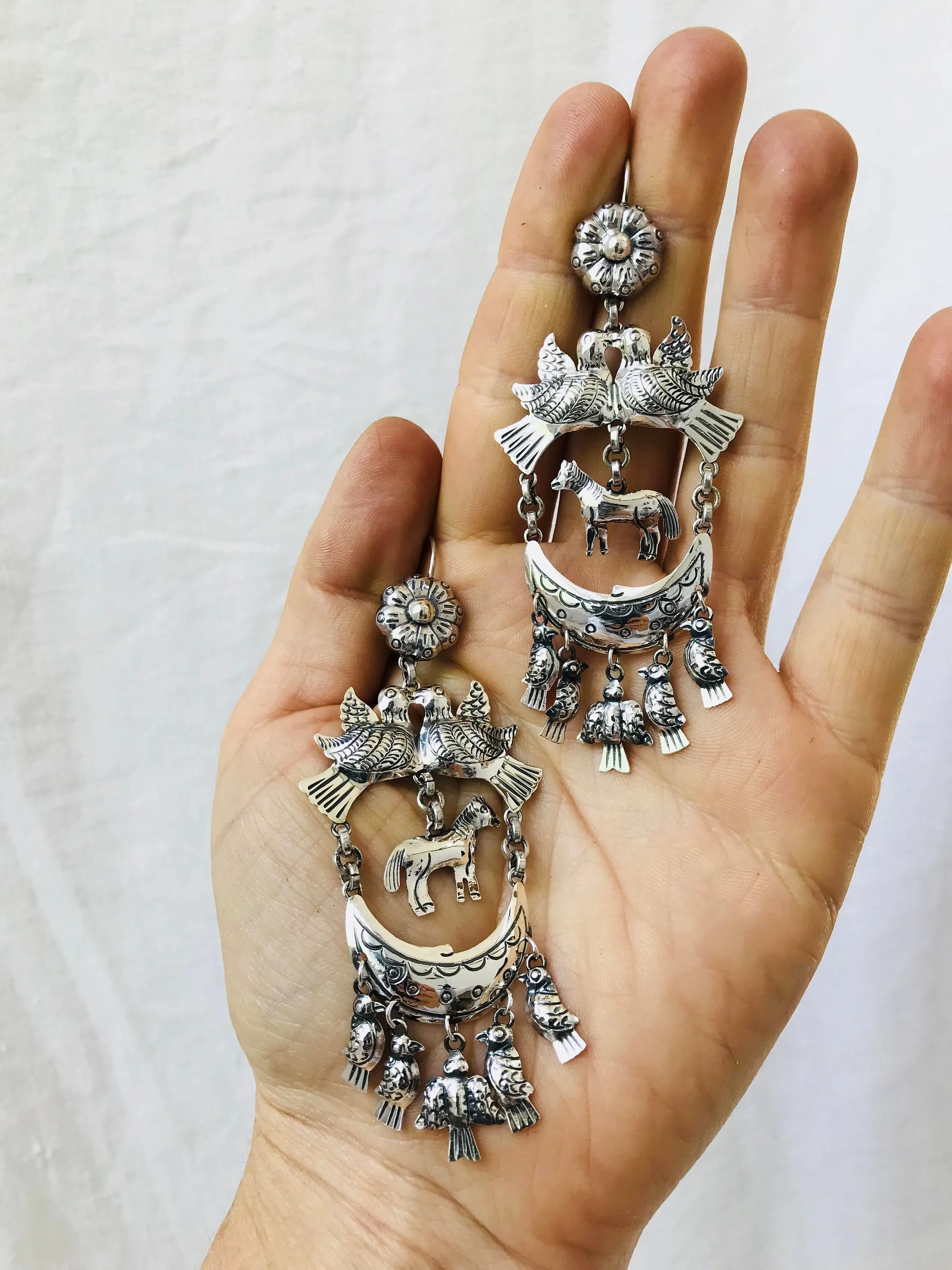 Taxco Earrings. Sterling Silver. Mexico. Frida Kahlo