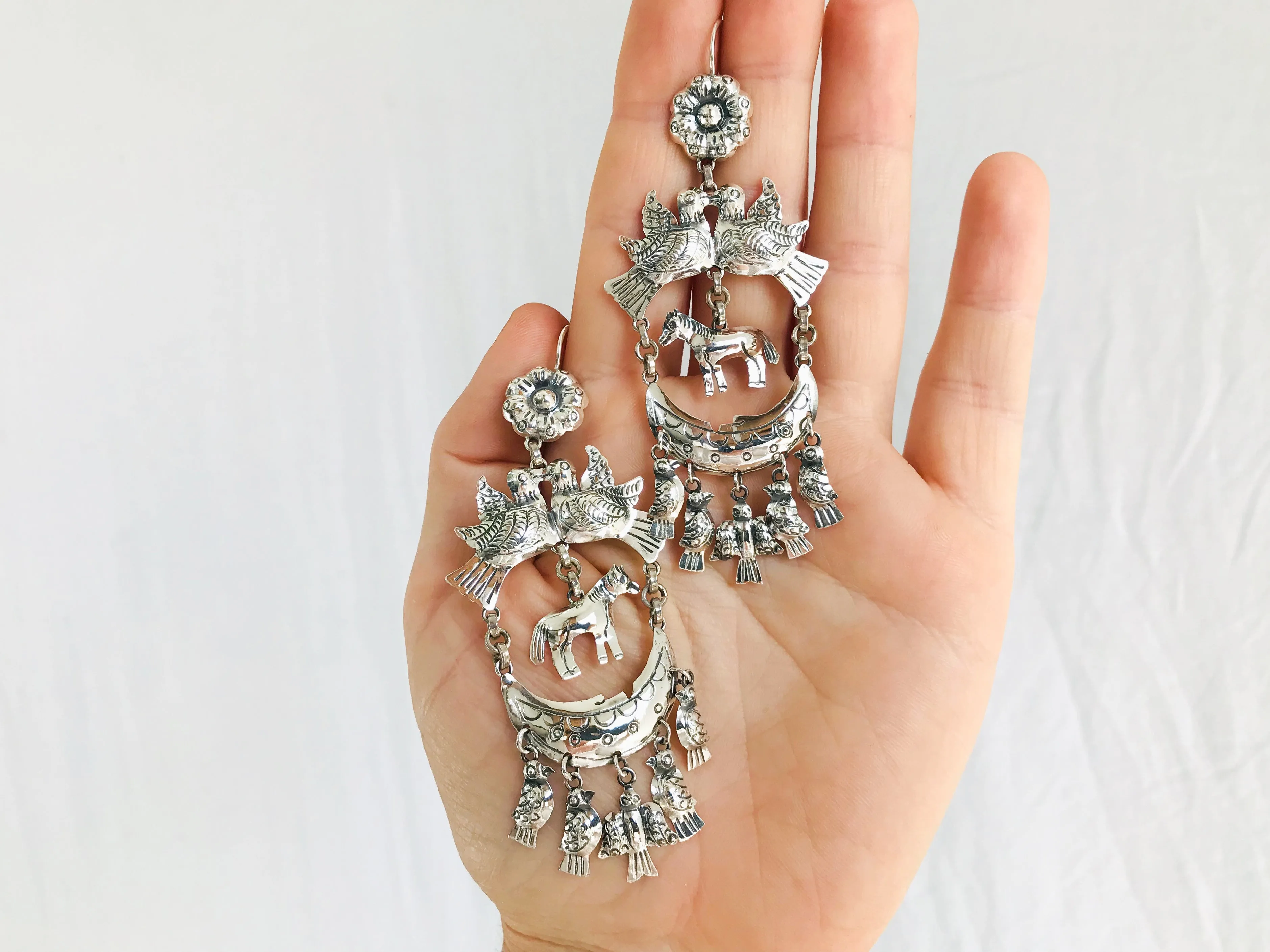 Taxco Earrings. Sterling Silver. Mexico. Frida Kahlo