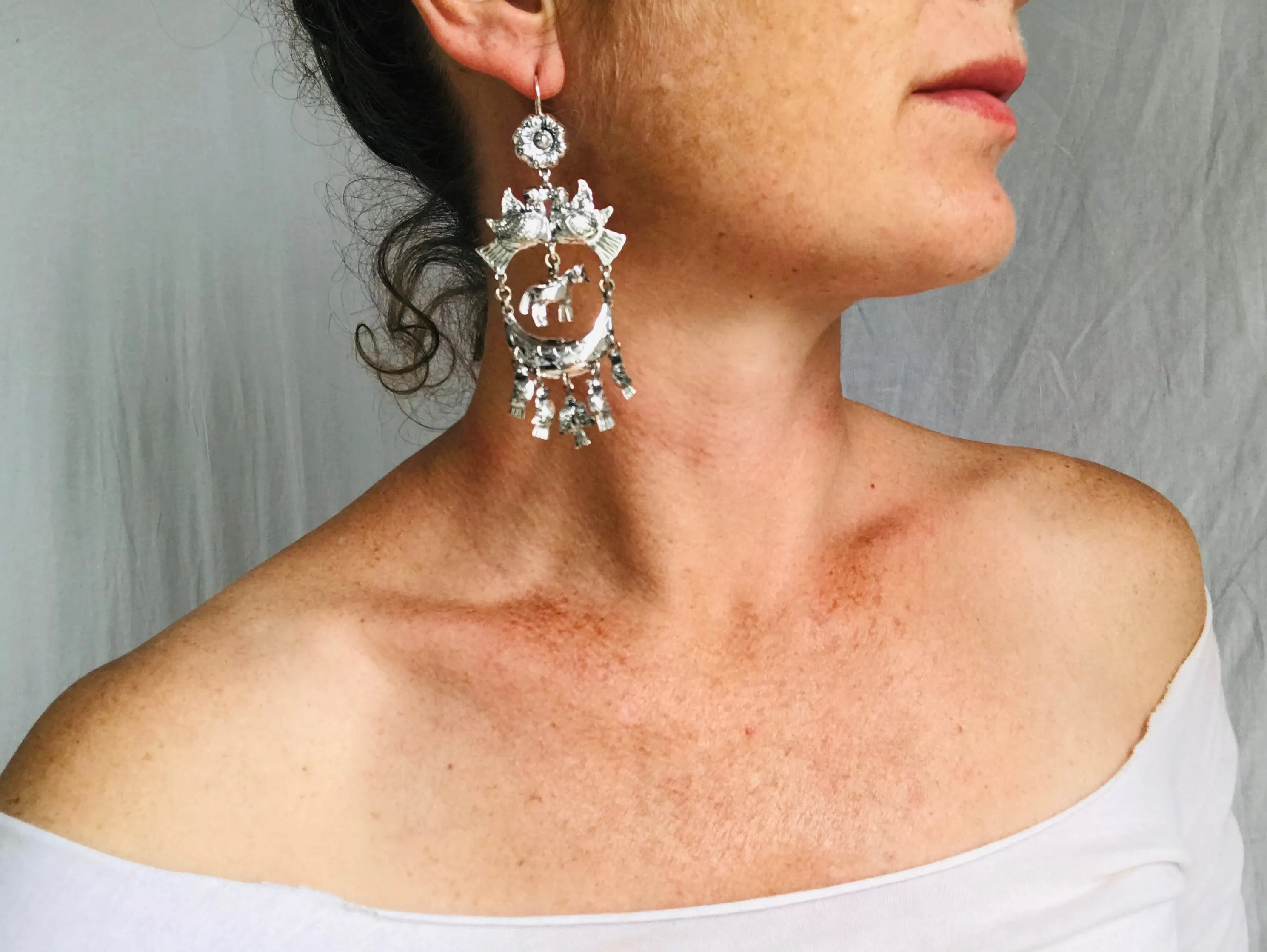 Taxco Earrings. Sterling Silver. Mexico. Frida Kahlo