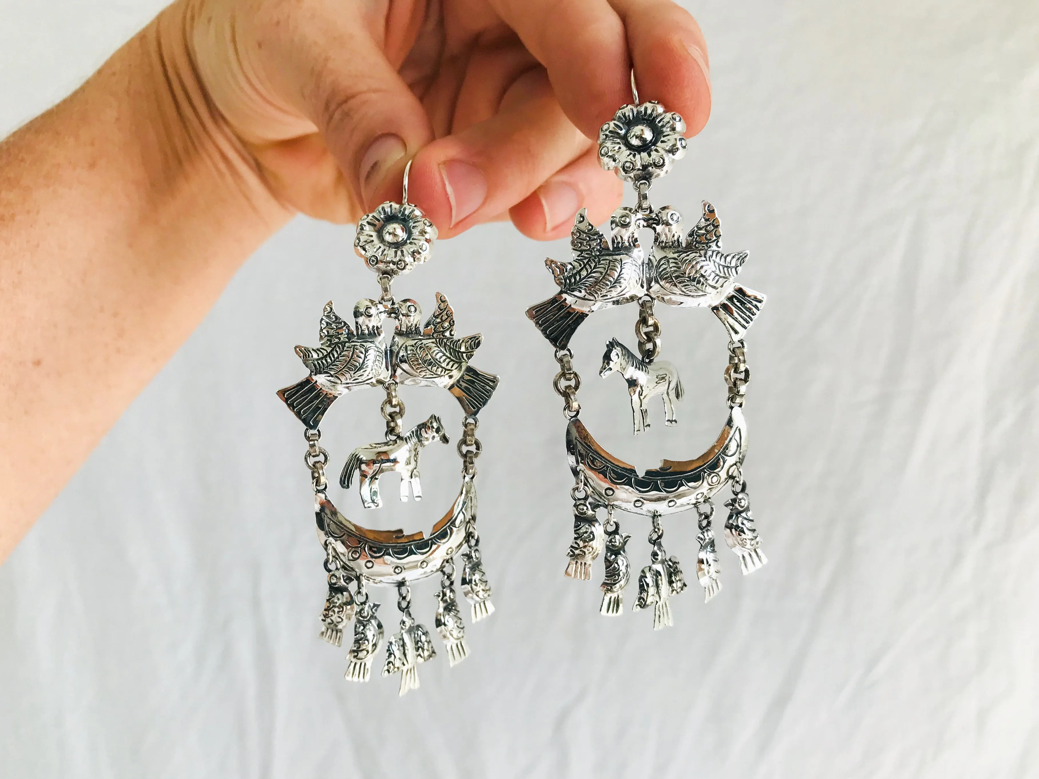 Taxco Earrings. Sterling Silver. Mexico. Frida Kahlo