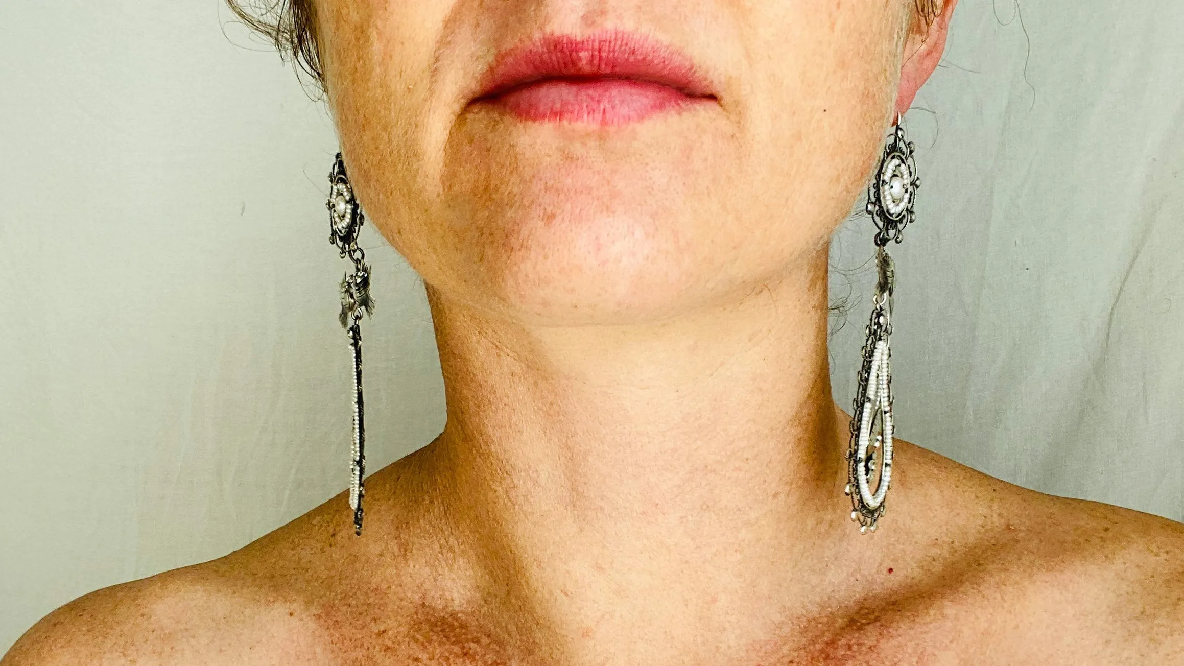 Taxco Filigree Earrings. Sterling Silver & Pearl. Mexico. Frida Kahlo