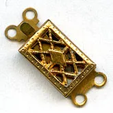 Vintage 2 strand red brass filigree box clasp, pkg of 4. b8-0213