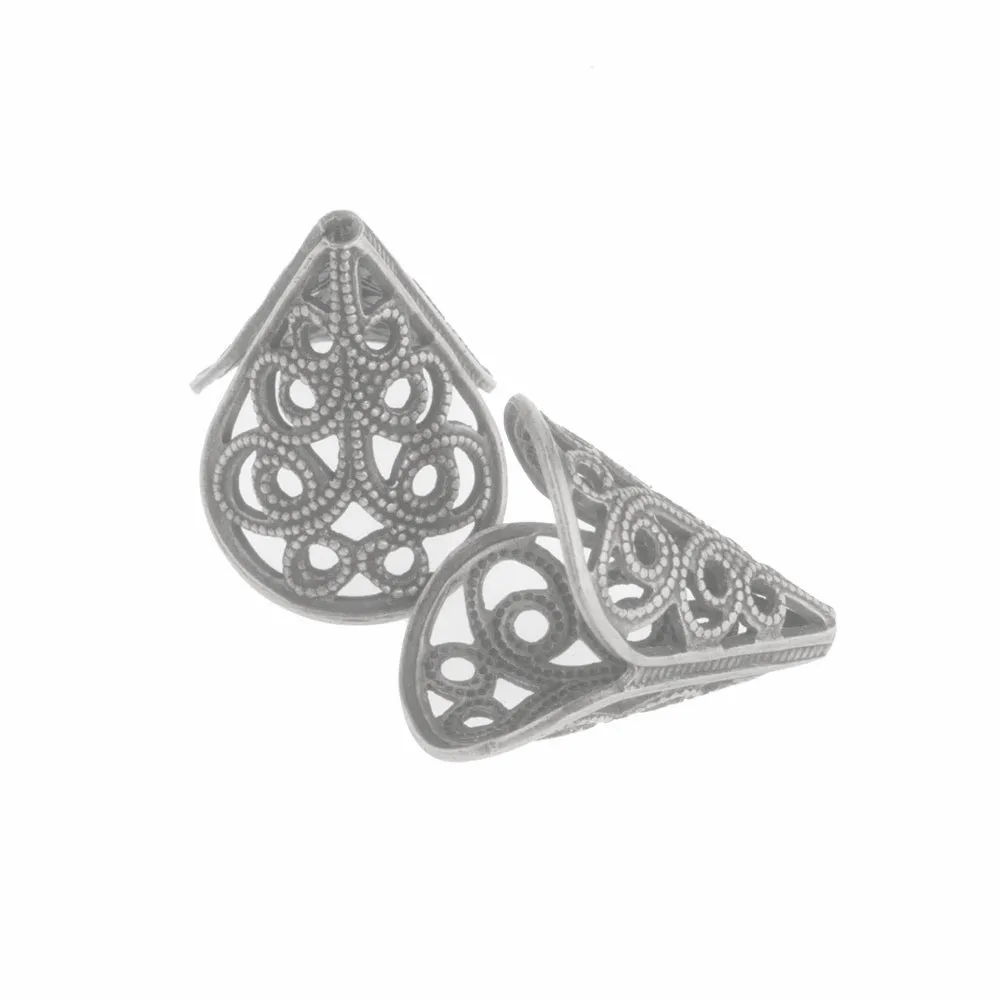 Vintage sterling silver plated brass filigree cone 23x21mm 2 pcs. b9-2048-2S